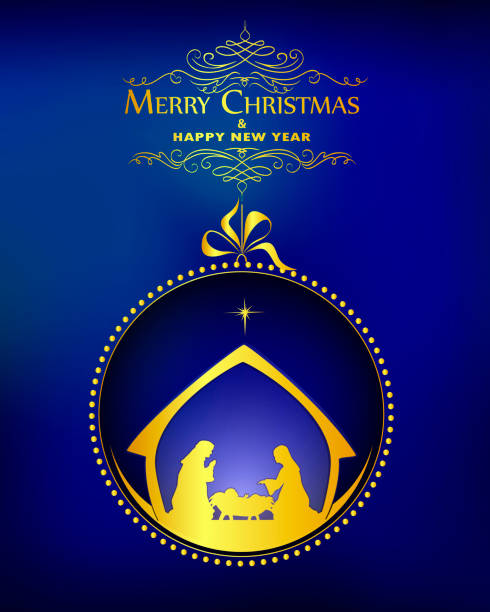 Nativity Jesus was Born religious christmas greetings stock illustrations