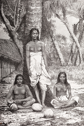 Steel engraving women in Tahiti Polynesia
Original edition from my own archives
Source : Spamer Konversationslexikon A 1870