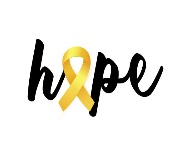 Hope text with Realistic golden Ribbon card to Childhood Cancer Awareness Month. Hope word with Realistic golden Ribbon banner to Childhood Cancer Awareness Month. Kid's Cancer medical poster. Vector illustration EPS 10 file. bow hair bow ribbon gold stock illustrations