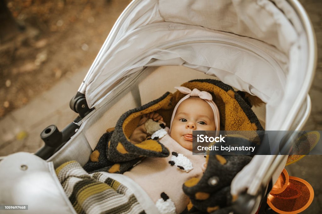 Kleines Mädchen, das in einem Kinderwagen liegt - Lizenzfrei Baby Stock-Foto