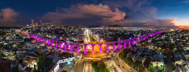 Panoramic Aerial view of Queretaro Skyline Panoramic Aerial view of Querétaro Skyline at dusk queretaro city stock pictures, royalty-free photos & images