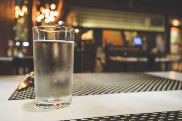 Glass of water on restaurant table
