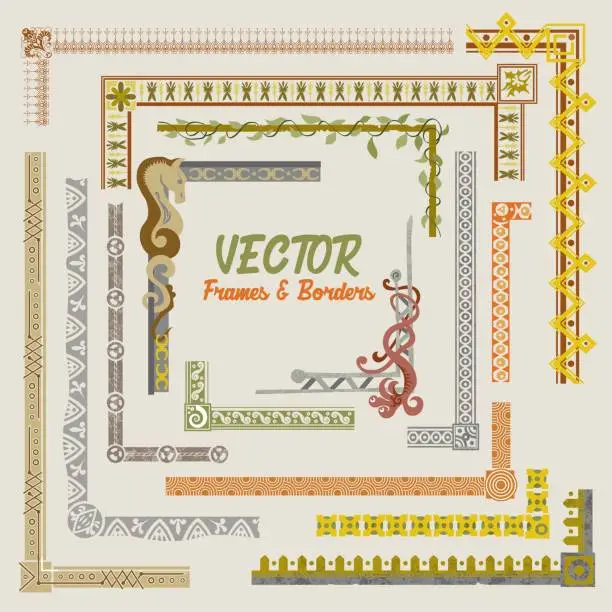 Vector illustration of Decorative frames and borders for maps and cartography in vector format