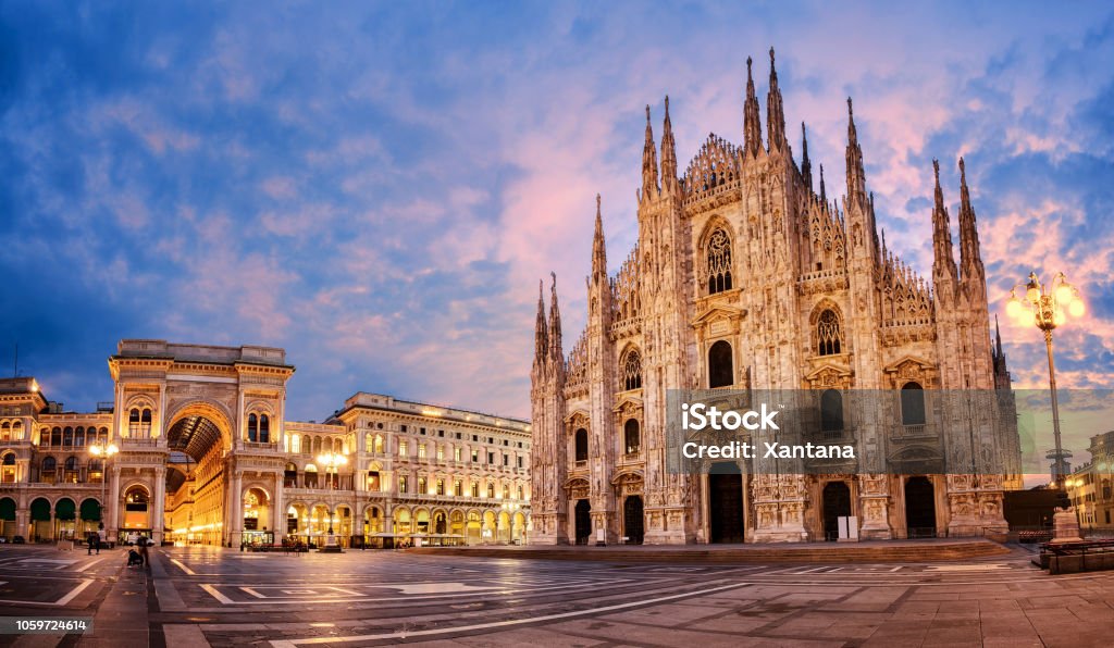 Milan Cathedral on sunrise, Italy Milan Cathedral, Duomo di Milano, Italy, one of the largest churches in the world on sunrise Milan Stock Photo