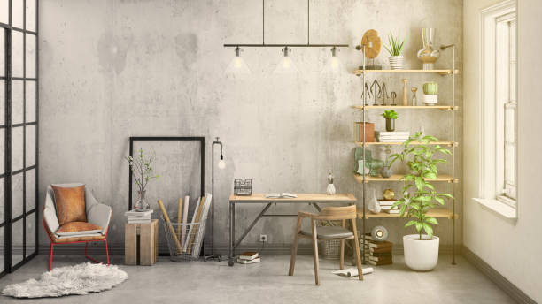 istock Contemporary home office interior background template 1059725624