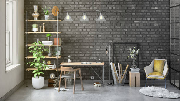 istock Contemporary home office interior background template 1059725634