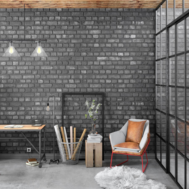 istock Contemporary home office interior with picture frame background template 1059725658