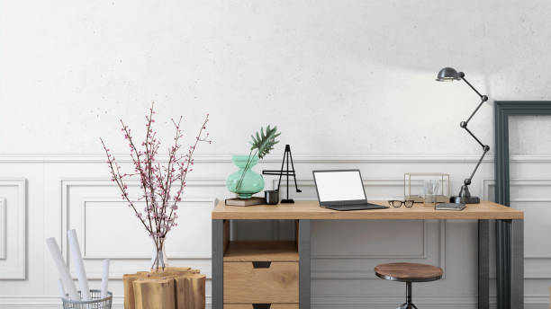 Contemporary home office interior background template