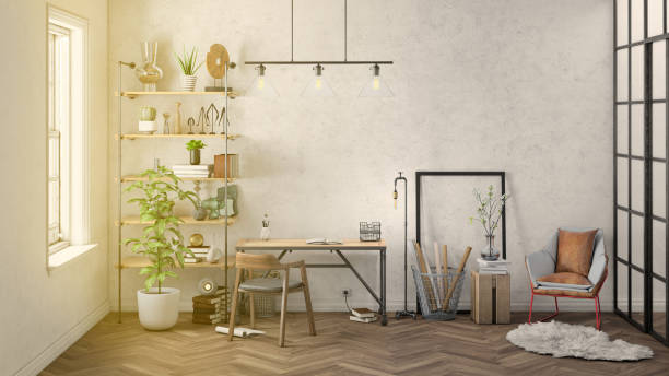 istock Contemporary home office interior background template 1059725690