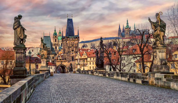 istock Charles bridge and Prague castle on sunset, Czech Republic 1059725868