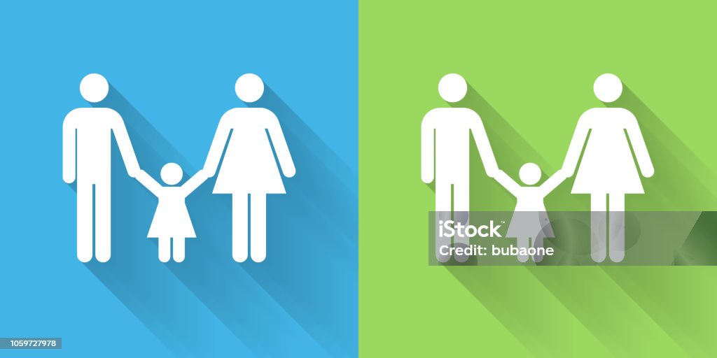 g Family Icon with Long Shadow Family Icon with Long Shadowon Blue Green Background with Long Shadow. There are two background color variations included in this file. The icon is rendered in white color and the background is blue or green. There is also a 45 degree long shadow. Blue stock vector