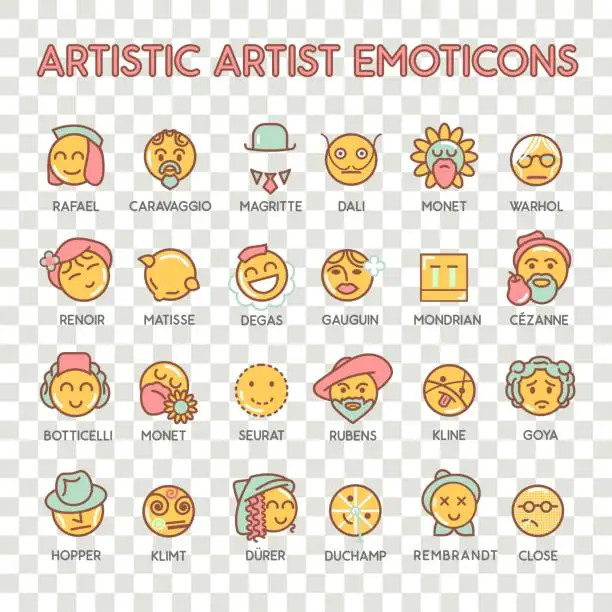 Vector illustration of Emoticon artistic artist vector emoji Smile icon set for web