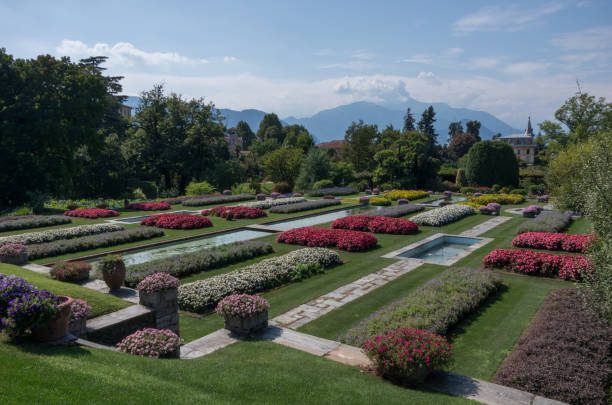 View of Botanical Gardens of Villa Taranto, located on the shore of Lake Maggiore in Pallanza, Verbania, Italy. Verbania, Lake Maggiore, Italy-August 29 ,2018 : View of Botanical Gardens of Villa Taranto, located on the shore of Lake Maggiore in Pallanza, Verbania, Italy. taranto stock pictures, royalty-free photos & images