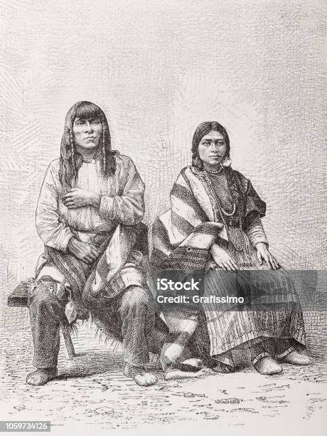 Native Americans Couple At Mission Santa Clara California 1870 Illustration Stock Illustration - Download Image Now