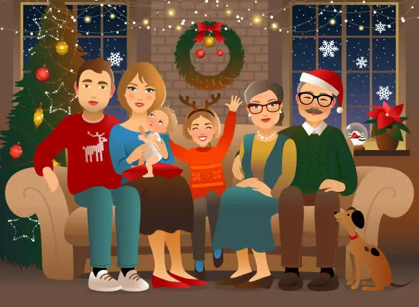 Vector illustration of Family Christmas