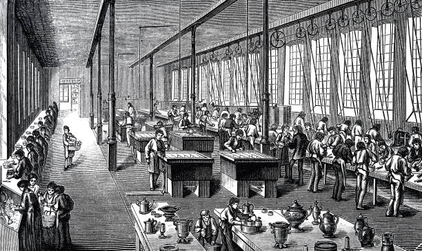 Factory for silver plating Illustration from 19th century industrial revolution stock illustrations