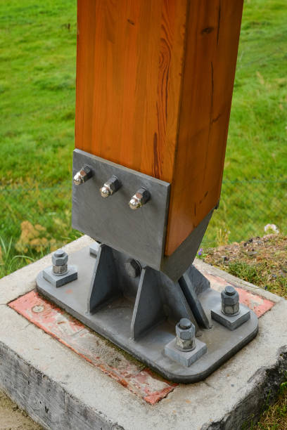 istock Design of metal mount for wooden support. Basic structure. Detail of supporting framework. 1059740268