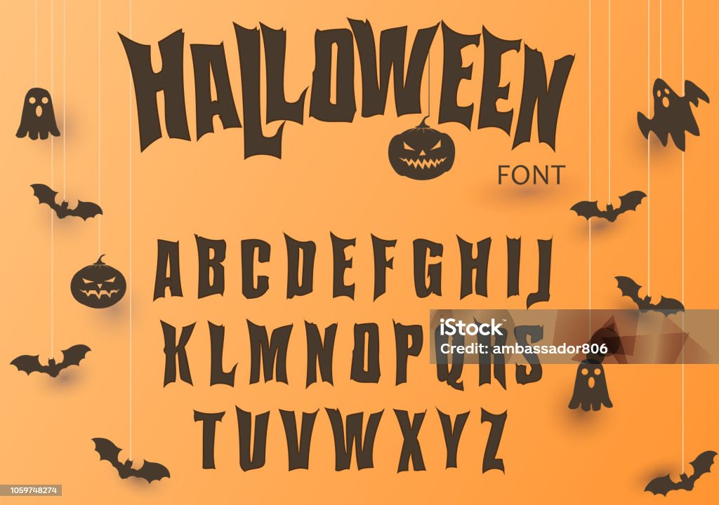 Halloween Schriftart, Original Typeface unheimlich gruselig Alphabet, schmutzige Briefe für Weihnachtsparty. Vektor - Lizenzfrei Halloween Vektorgrafik