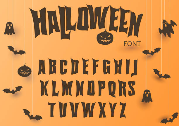 хэллоуин шрифт, оригинальны й шрифт, страшный жуткий алфавит, грязные письма, для праздничной вечеринки. вектор - halloween stock illustrations