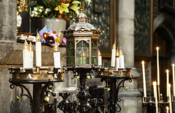 istock Wax candles in a church 1059748318