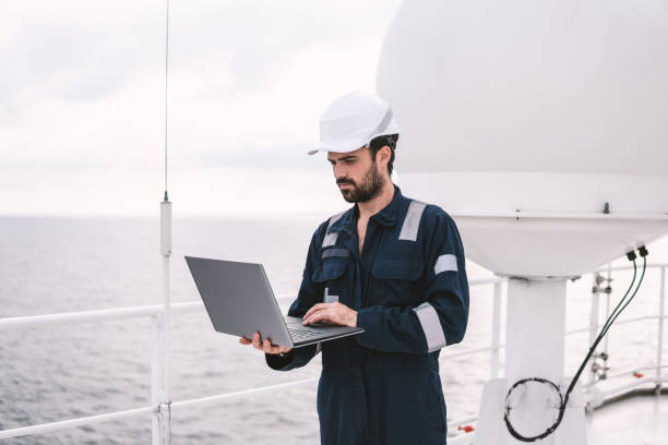 istock Service technician or serviceman near VSAT terminal 1059748532