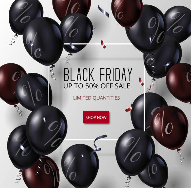 istock Black Friday sale promo poster with shiny balloons. 1059758610