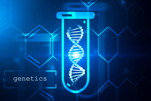 istock Blue dna helix in test tube over blue, genetics 1059766790