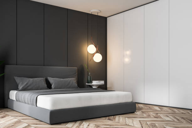 istock Gray bedroom corner, double bed 1059766858