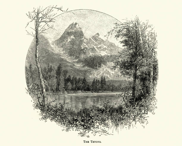 19 世紀、ティトン山脈の眺め - teton range illustrations点のイラスト素材／クリップアート素材／マンガ素材／アイコン素材