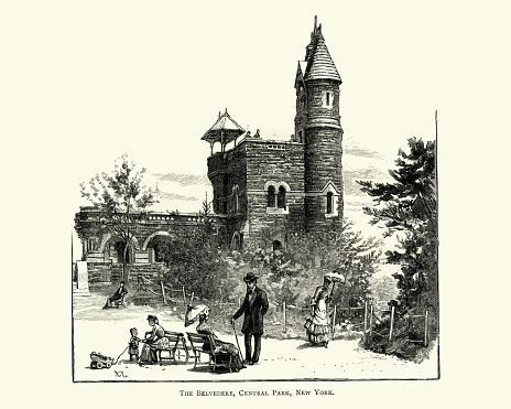 Vintage engraving of The Belvedere, Central Park, New York, 19th Century
