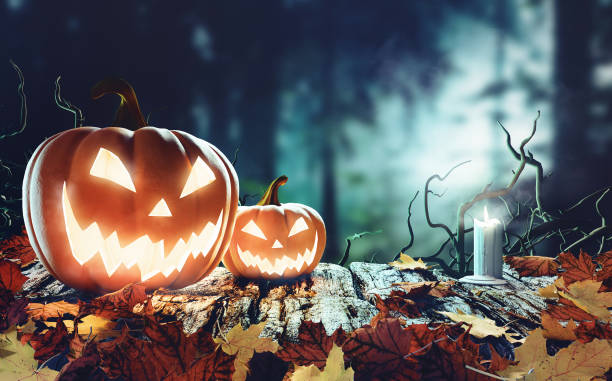 istock Halloween Pumpkins On Wood At Night 1059777916