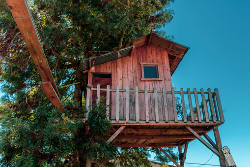 Treehouse for kids in the garden. Playhouse.