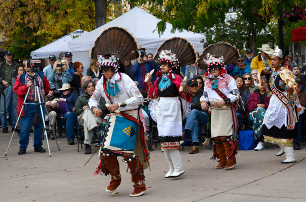 Indigenous Peoples Day Santa Fe, NM - October 8, 2018: Native-American dancers from Zuni Pueblo in New Mexico perform at Indigenous Peoples Day in Santa Fe, New Mexico. indigenous peoples day stock pictures, royalty-free photos & images