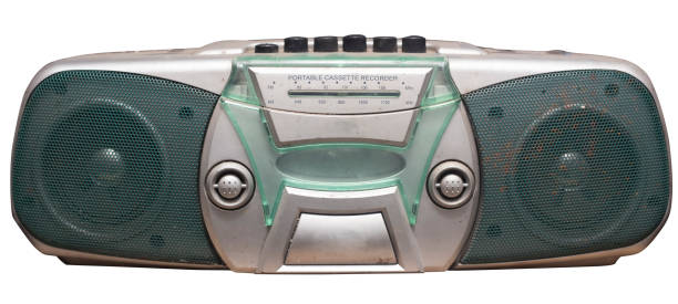 istock Old cassette radio with two retro speakers.isolated 1059787538
