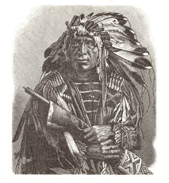 дакота главный родной американский портрет иллюстрации - chief sitting bull stock illustrations