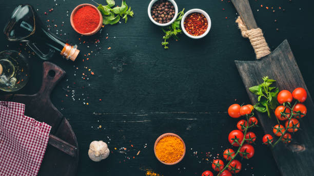 istock Food Background. Cooking. On the old background. Free copy space. Top view. 1059794704