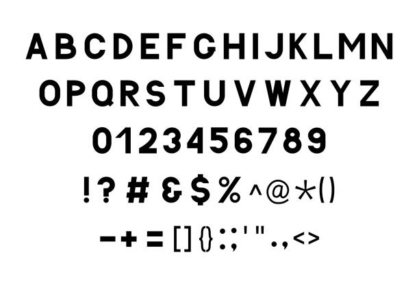istock Minimalist vector alphabet. Letters A-Z, numbers 0-9 and punctuations isolated on white. Sans serif font. Latin uppercase symbols. 1059799006