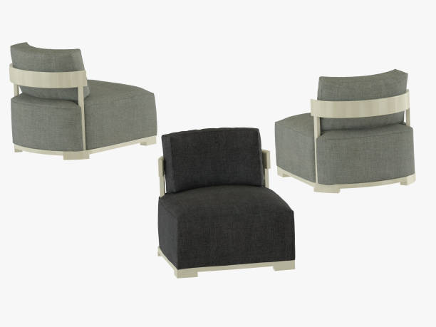 istock Two Gray and one Black armchairs soft fabric 3d rendering 1059810636