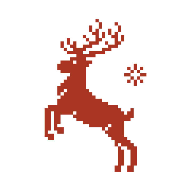 reindeer red pixel deer christmas pattern pixel stock illustrations