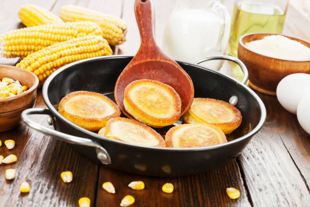 Corn pancake on the table stock photo