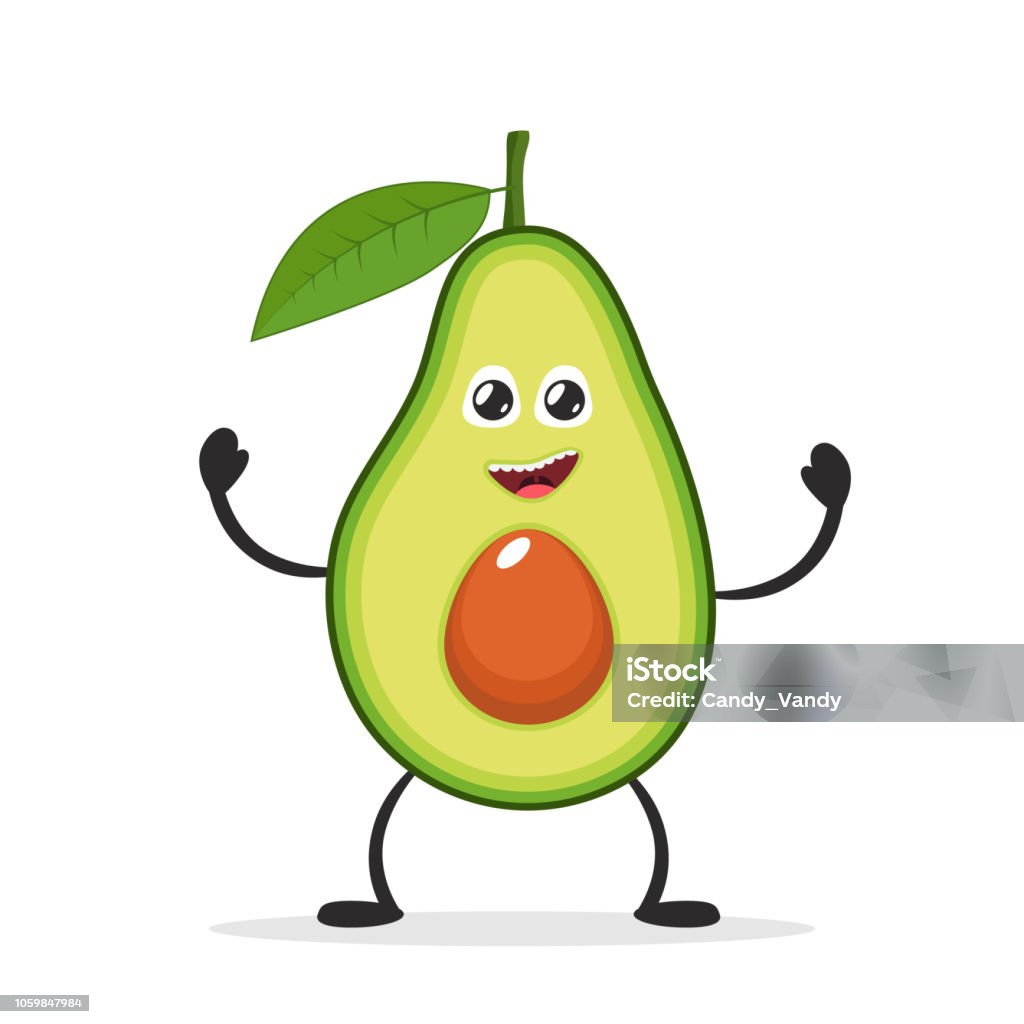 Happy smiling avocado. Funny fruit concept. Flat cartoon character icon. Vector illustration. Happy smiling avocado. Funny fruit concept. Flat cartoon character icon. Vector illustration Anthropomorphic Face stock vector