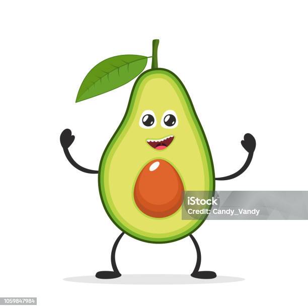 Happy Smiling Avocado Funny Fruit Concept Flat Cartoon Character Icon Vector Illustration Stock Illustration - Download Image Now