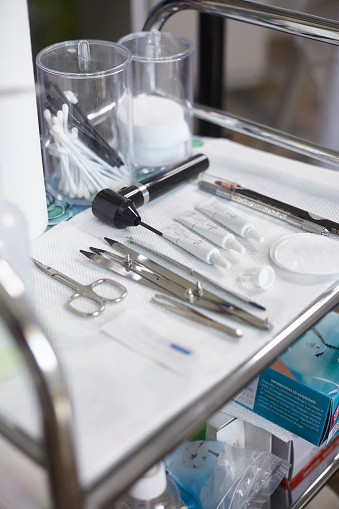 microblading tools, close-up, on table top.