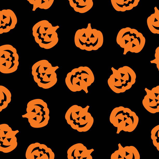 ilustrações de stock, clip art, desenhos animados e ícones de orange and black pumpkin seamless pattern - pumpkin autumn pattern repetition
