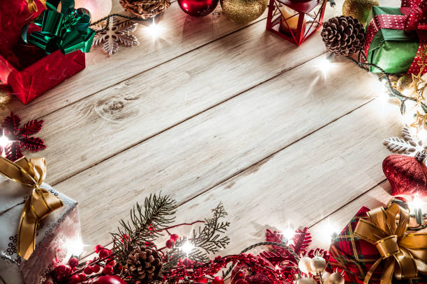 istock Christmas lights and decoration making a frame with copy space. Christmas themes. 1059885340
