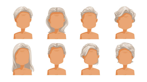 ilustraciones, imágenes clip art, dibujos animados e iconos de stock de cabello gris - senior adult people white background studio shot