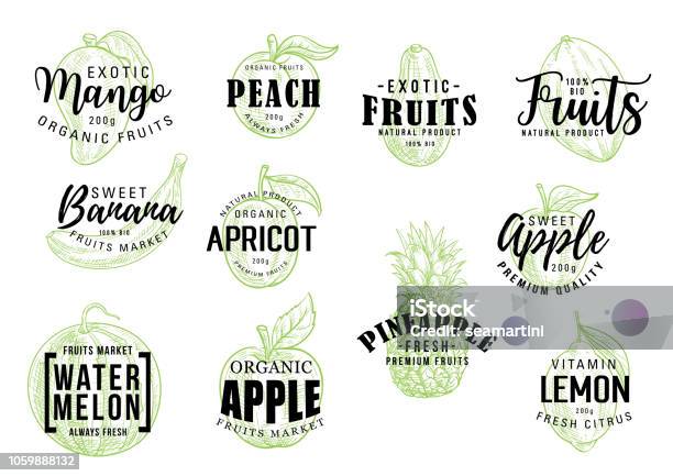 Exotic Fruits Market Lettering Sketch Stock Illustration - Download Image Now - Peach, Illustration, Apple - Fruit