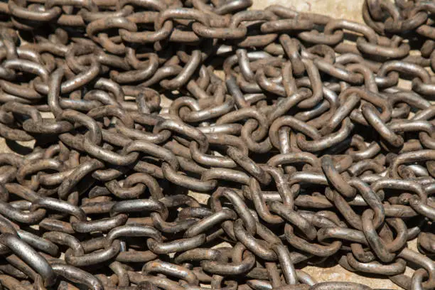 Photo of pile of old chain with rust