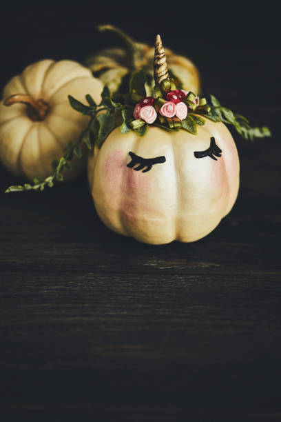 istock Handmade unicorn pumpkin with miniature real pumpkins 1059890344