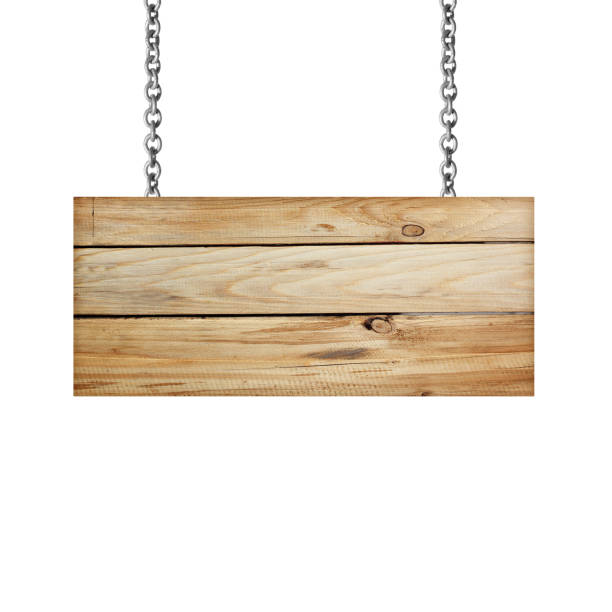 istock Wooden sign hanging on a chain isolated on white  background 1059905166